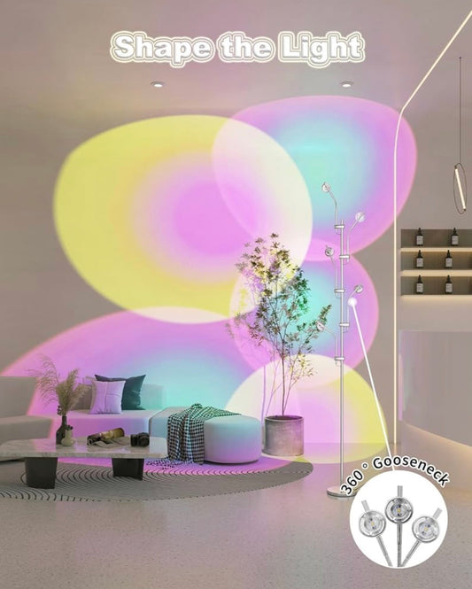 RGBW Halo Projector Floor Lamp – 5-Head LED Ambient Mood Light with Color Filters (73”)