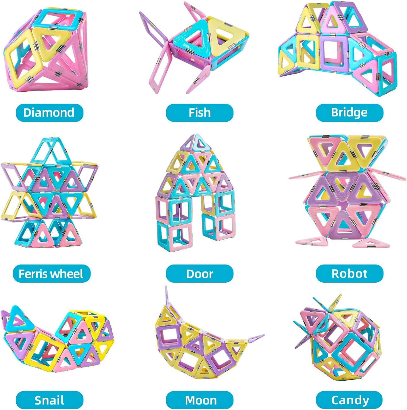 TOKBLOK Pastel Magnetic Tiles Set – 40-Piece STEM Building Blocks (Ages 3–8)