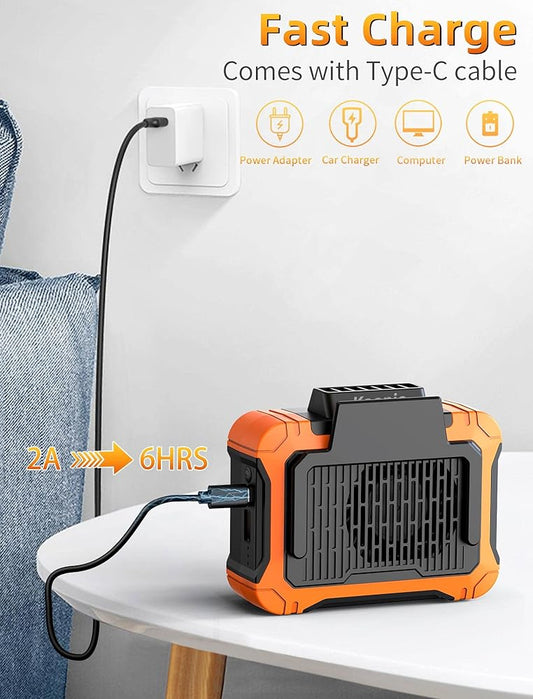 10000mAh Waist Clip Fan with Solar Panel – 30H Runtime, LED Light, Hands-Free Cooling