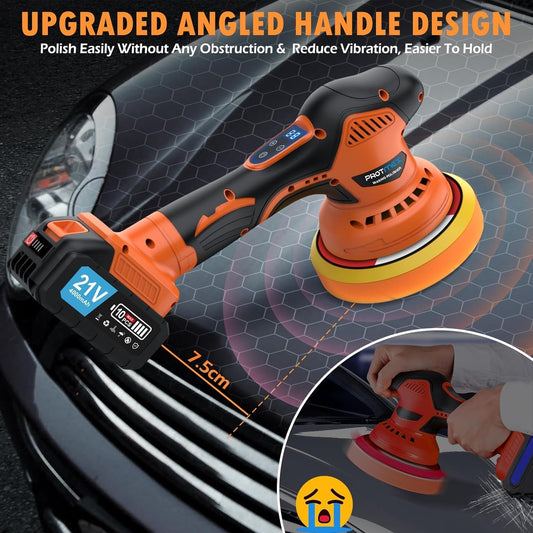 Cordless Car Buffer Polisher Kit – 21V Dual Battery, Touchscreen, 8-Speed