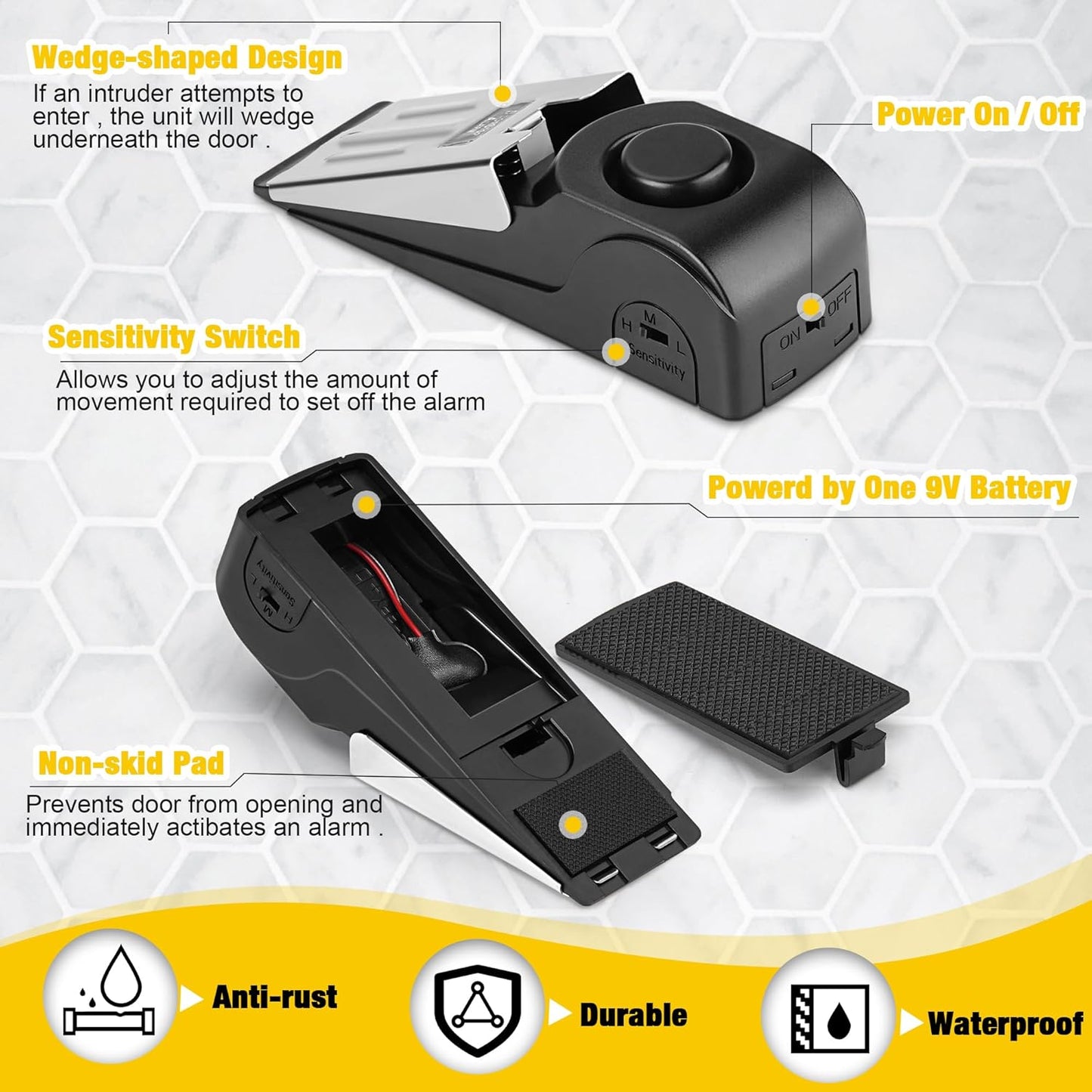 Crosize Portable Alarm Door Stopper – 120dB Security Door Stop