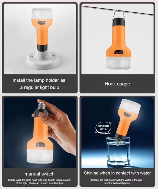 15W USB Rechargeable Emergency Flashlight – E27 Lamp Head – Type-C Charging – High Brightness