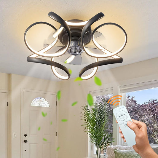 Bladeless Ceiling Fan with LED Light – Flush Mount, Remote Control (Black or White)