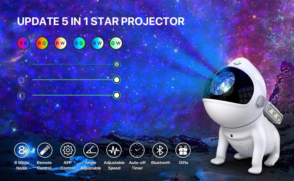 Galaxy Projector Night Light – Space Dog Star Projector with Bluetooth Speaker