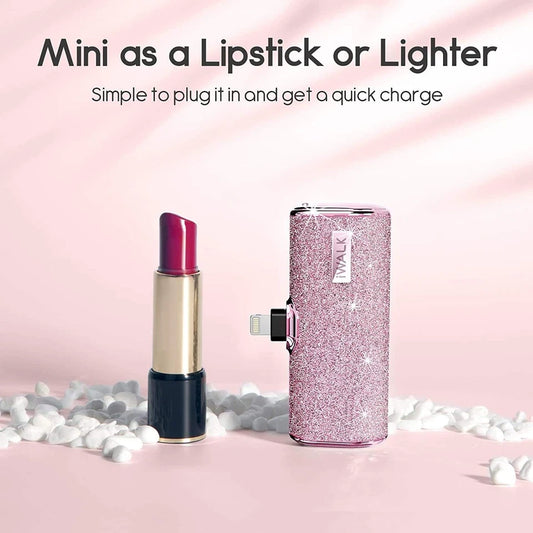 iWALK Portable Charger 4500mAh – Pink Compact Power Bank for iPhone (Lipstick Size)