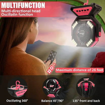 20000mAh Rechargeable Portable Fan with LED Light, Remote & Power Bank