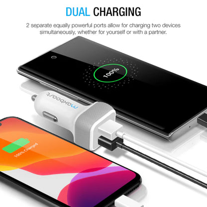 Maxboost Dual USB Car Charger 24W 4.8A Fast Charging Adapter – Black & White