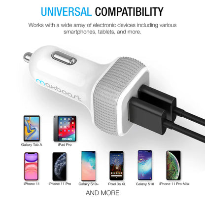 Maxboost Dual USB Car Charger 24W 4.8A Fast Charging Adapter – Black & White