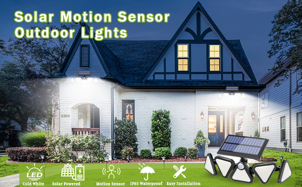 Solar Outdoor Flood Lights – 306 LED, 5 Adjustable Heads, Motion Sensor