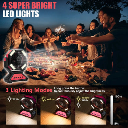 20000mAh Rechargeable Portable Fan with LED Light, Remote & Power Bank
