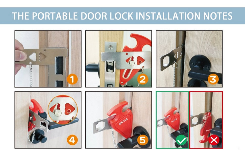 Portable Door Lock for Travel & Home Security – Red