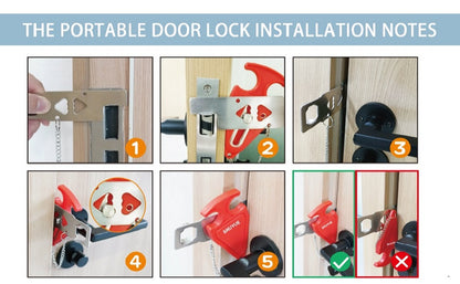 Portable Door Lock for Travel & Home Security – Red