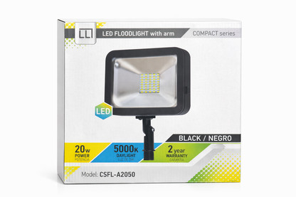 LLT Lighting 20W Compact LED Flood Light Outdoor – 5000K Daylight – 1865 Lumens – IP65 Waterproof Security Light