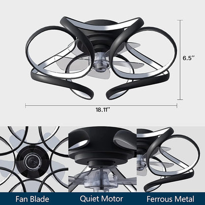 Bladeless Ceiling Fan with LED Light – Flush Mount, Remote Control (Black or White)