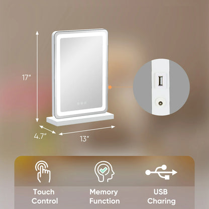 17” × 13” LED Illuminated Makeup Mirror – Touch Control with Adjustable Lighting
