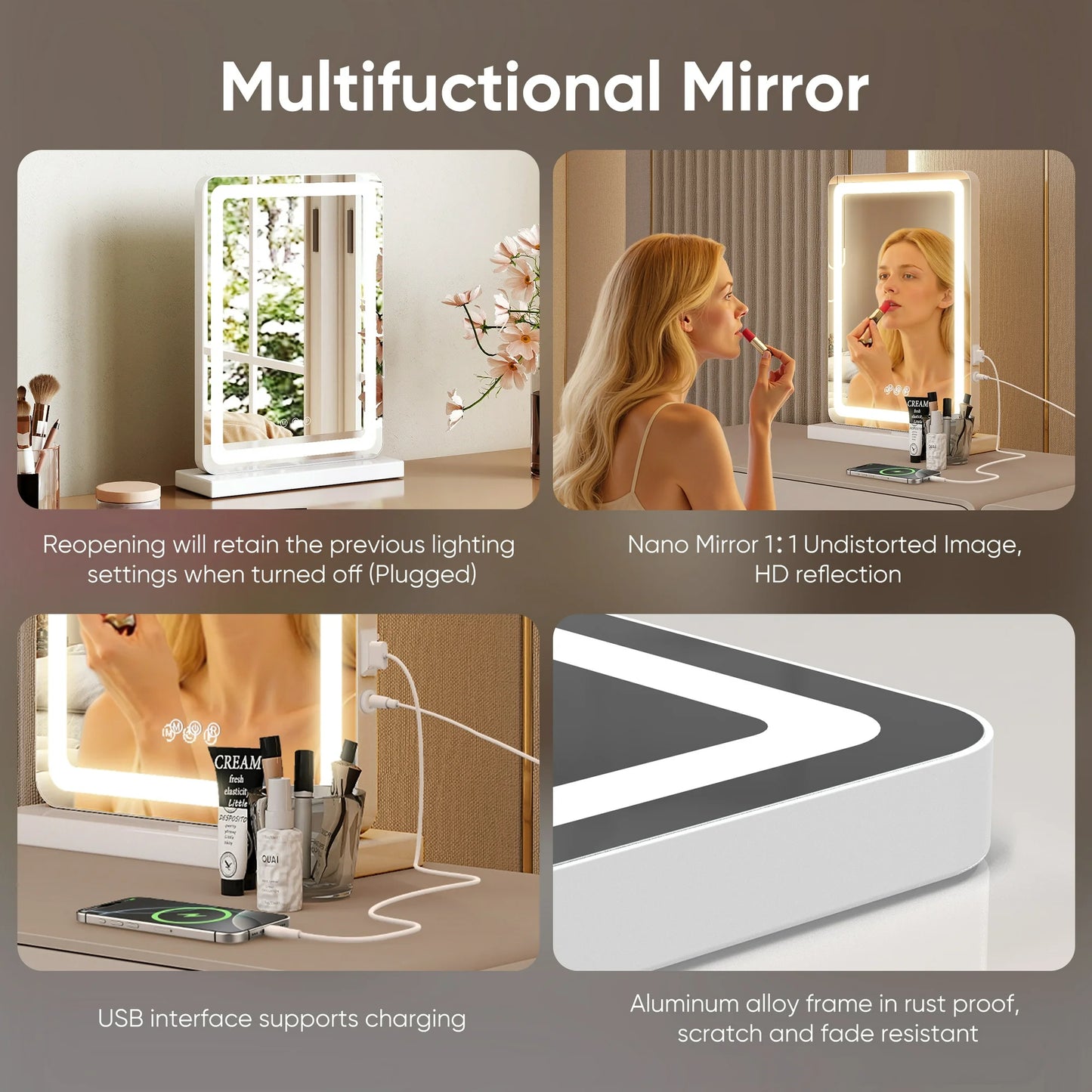 17” × 13” LED Illuminated Makeup Mirror – Touch Control with Adjustable Lighting