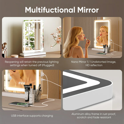17” × 13” LED Illuminated Makeup Mirror – Touch Control with Adjustable Lighting