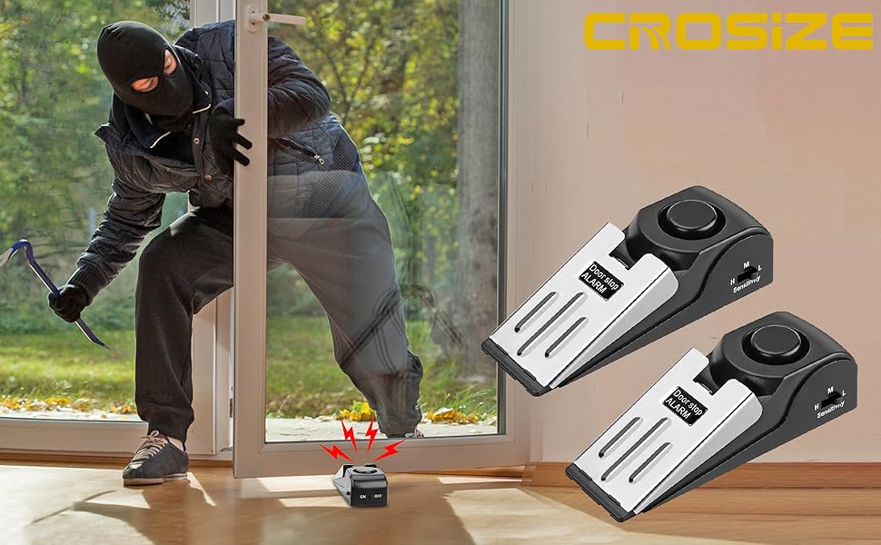 Crosize Portable Alarm Door Stopper – 120dB Security Door Stop