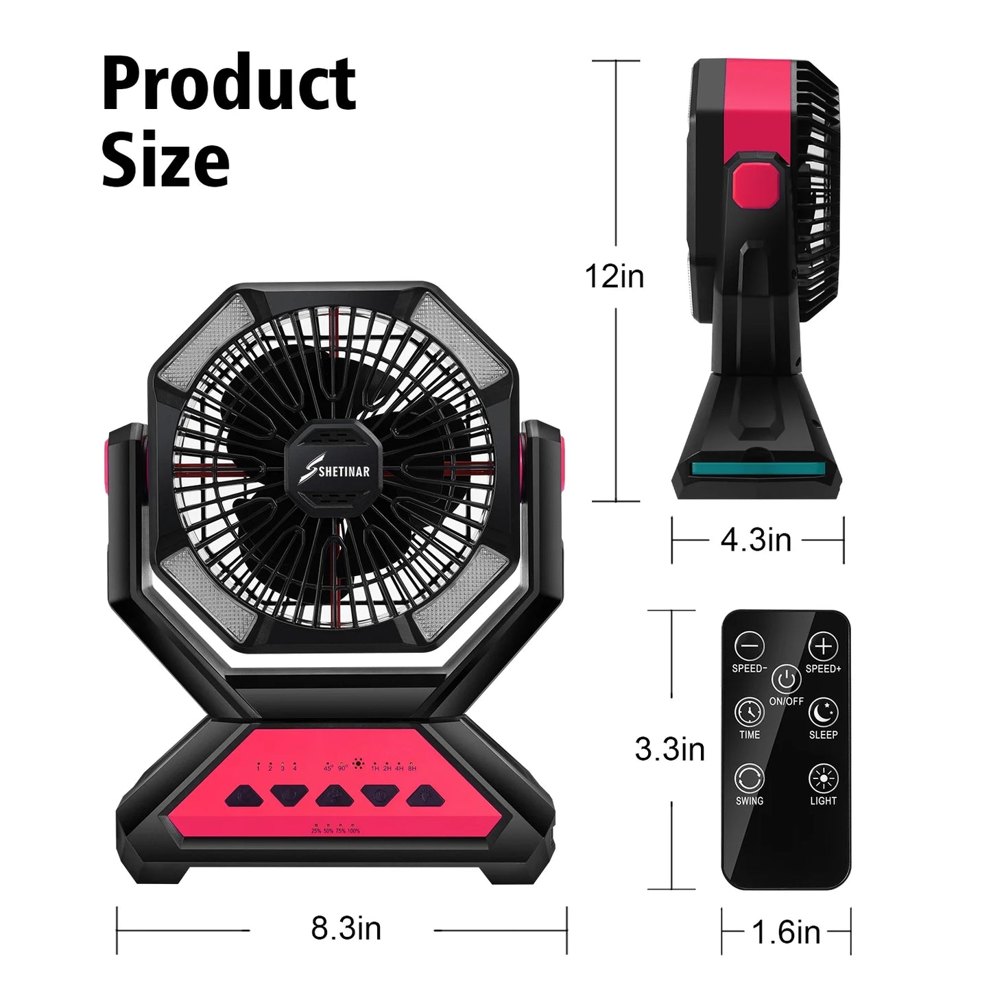 20000mAh Rechargeable Portable Fan with LED Light, Remote & Power Bank