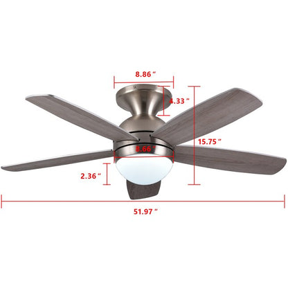 52-Inch Ceiling Fan with Integrated LED Light & Remote Control (Silver)