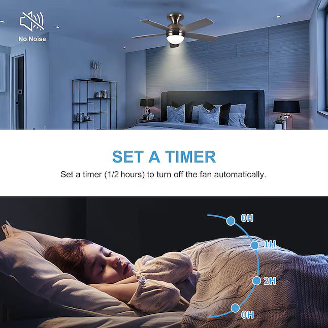 52-Inch Ceiling Fan with Integrated LED Light & Remote Control (Silver)