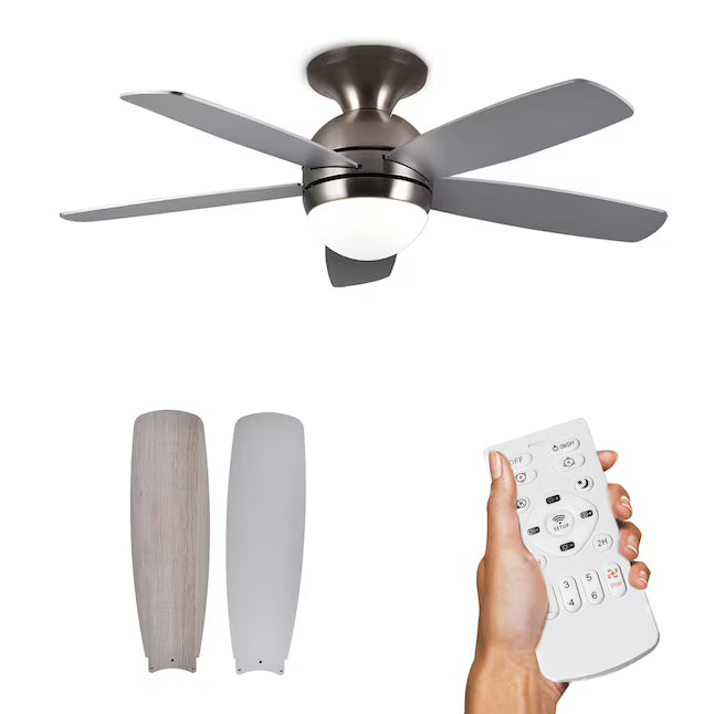 52-Inch Ceiling Fan with Integrated LED Light & Remote Control (Silver)