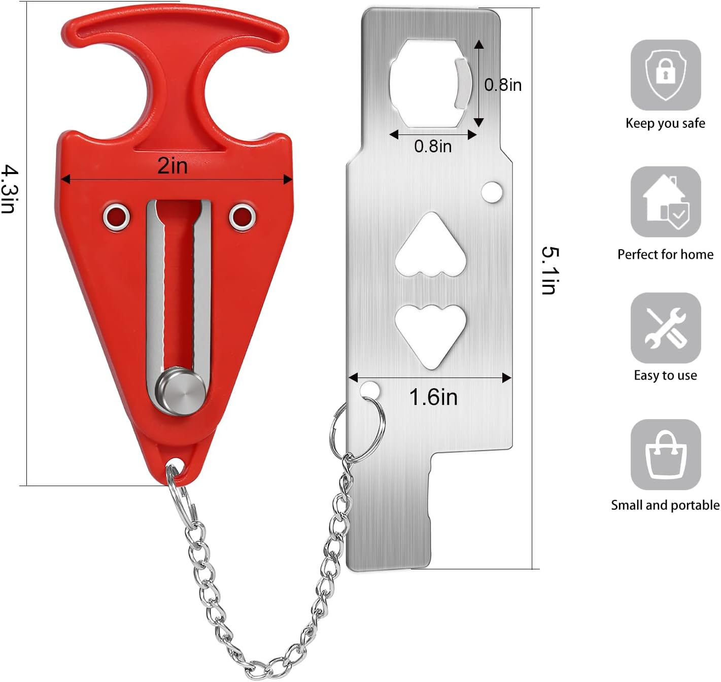 Portable Door Lock for Travel & Home Security – Red