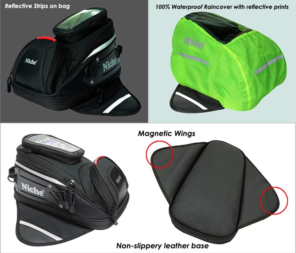 Niche NMO-2216 Magnetic Motorcycle Tank Bag – Waterproof Expandable Saddle Bag with Touchscreen Phone Pocket