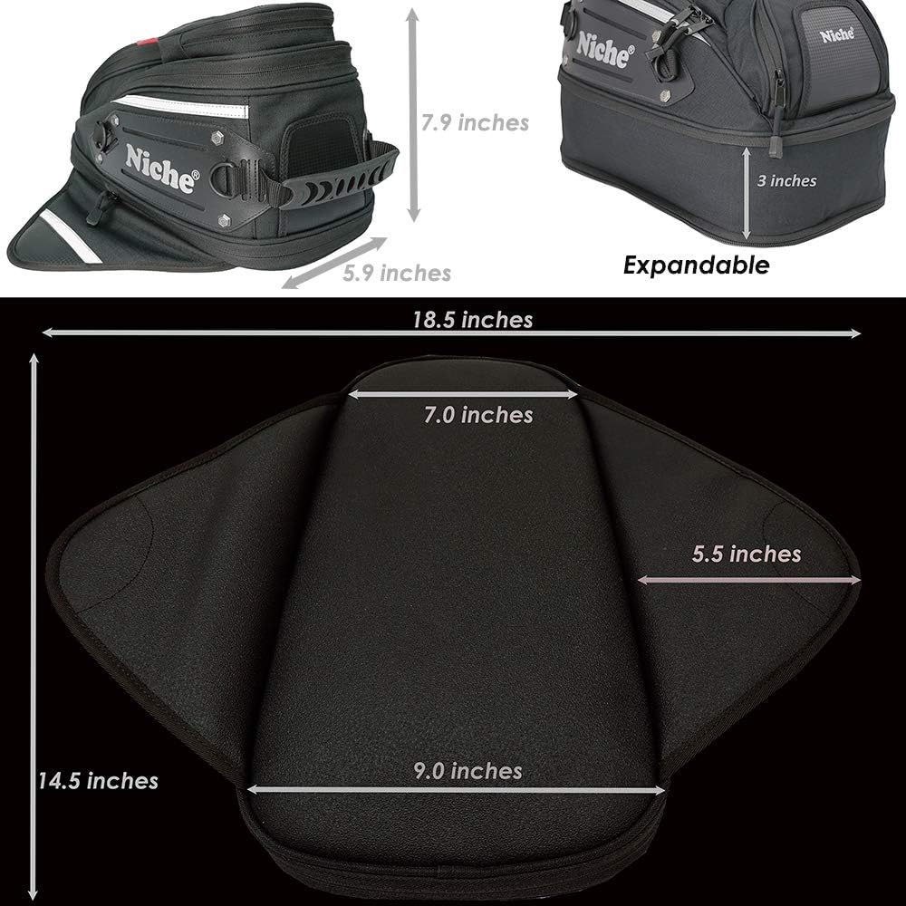 Niche NMO-2216 Magnetic Motorcycle Tank Bag – Waterproof Expandable Saddle Bag with Touchscreen Phone Pocket