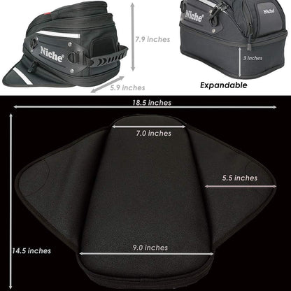 Niche NMO-2216 Magnetic Motorcycle Tank Bag – Waterproof Expandable Saddle Bag with Touchscreen Phone Pocket