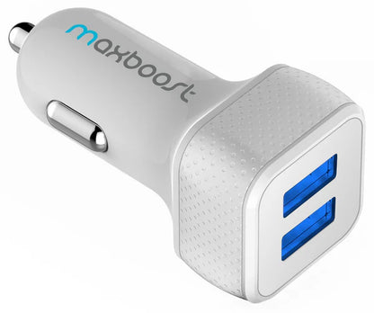 Maxboost Dual USB Car Charger 24W 4.8A Fast Charging Adapter – Black & White