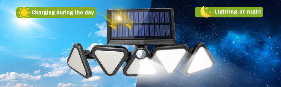 Solar Outdoor Flood Lights – 306 LED, 5 Adjustable Heads, Motion Sensor