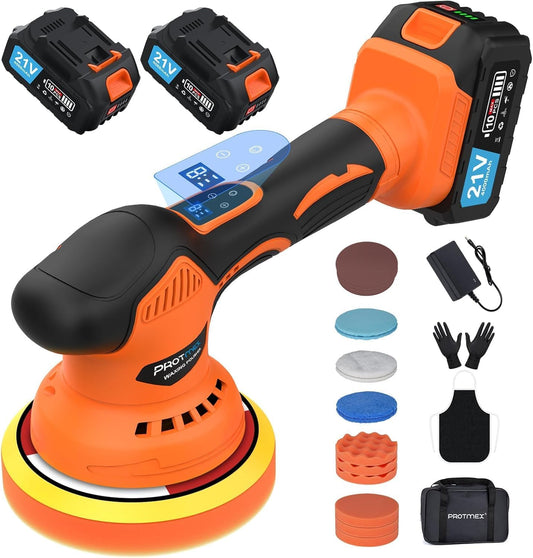 Cordless Car Buffer Polisher Kit – 21V Dual Battery, Touchscreen, 8-Speed