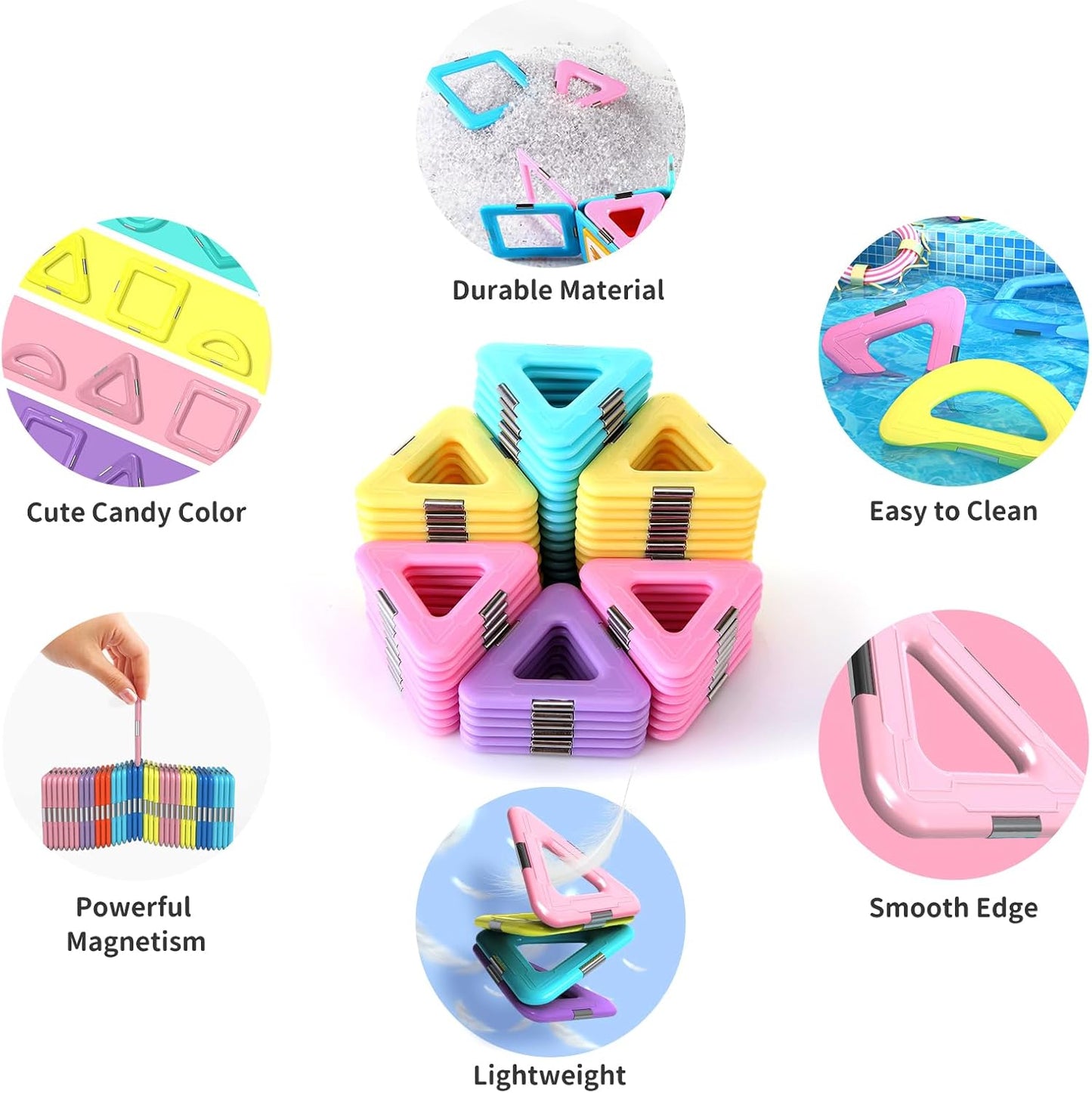 TOKBLOK Pastel Magnetic Tiles Set – 40-Piece STEM Building Blocks (Ages 3–8)
