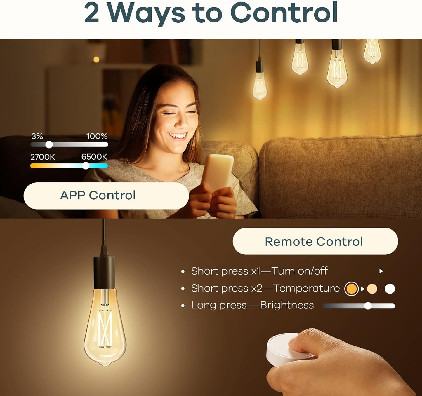 Linkind E26 Smart Edison Bulbs – Tunable White WiFi Vintage ST19 (4-Pack)