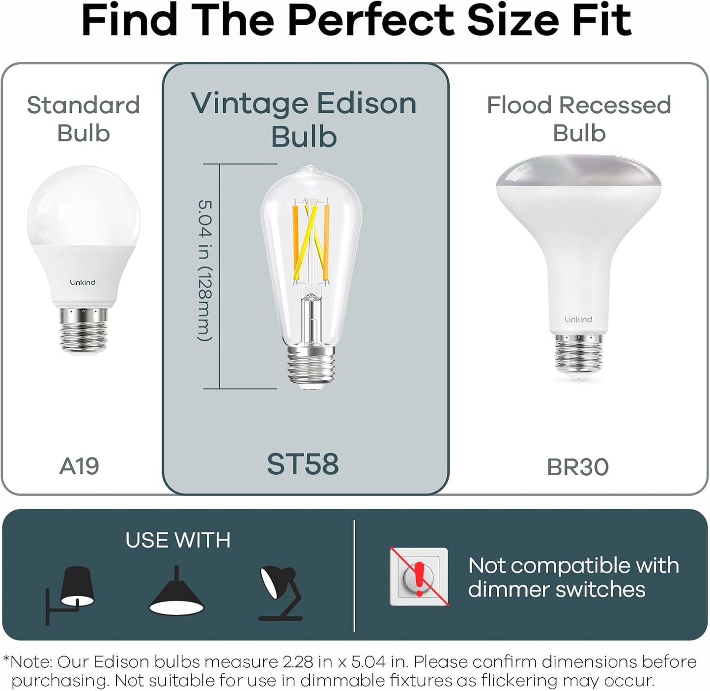 Linkind E26 Smart Edison Bulbs – Tunable White WiFi Vintage ST19 (4-Pack)