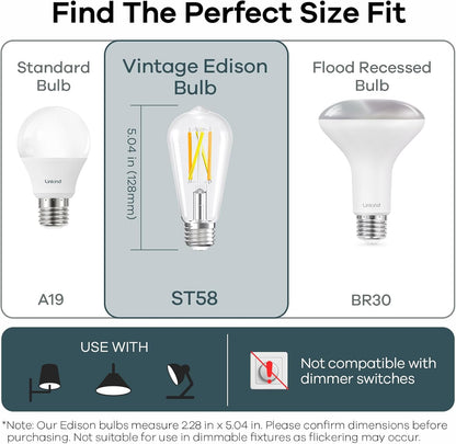Linkind E26 Smart Edison Bulbs – Tunable White WiFi Vintage ST19 (4-Pack)