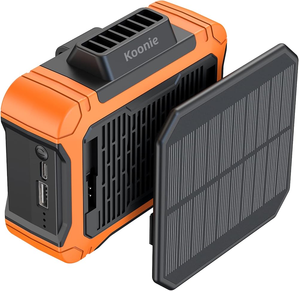 10000mAh Waist Clip Fan with Solar Panel – 30H Runtime, LED Light, Hands-Free Cooling