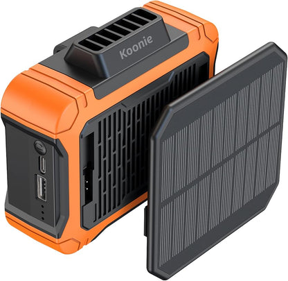 10000mAh Waist Clip Fan with Solar Panel – 30H Runtime, LED Light, Hands-Free Cooling