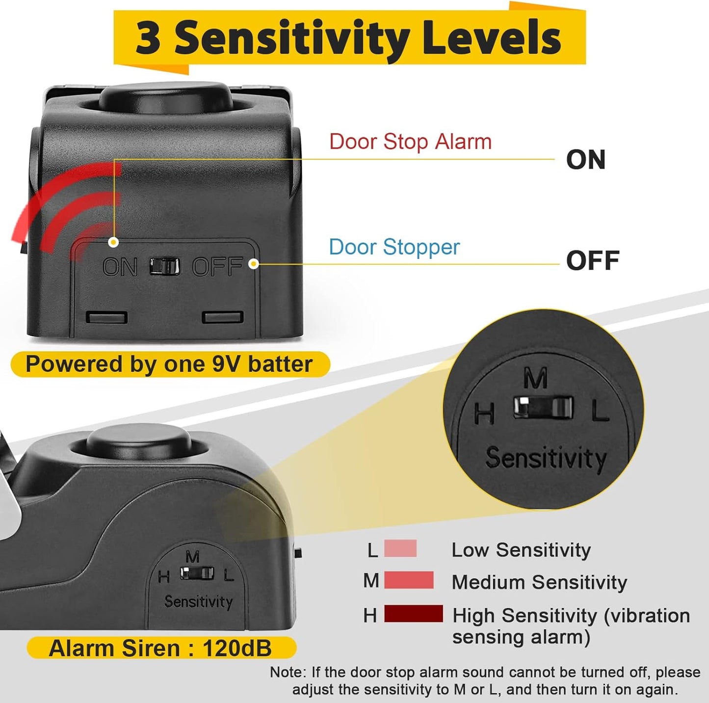 Crosize Portable Alarm Door Stopper – 120dB Security Door Stop