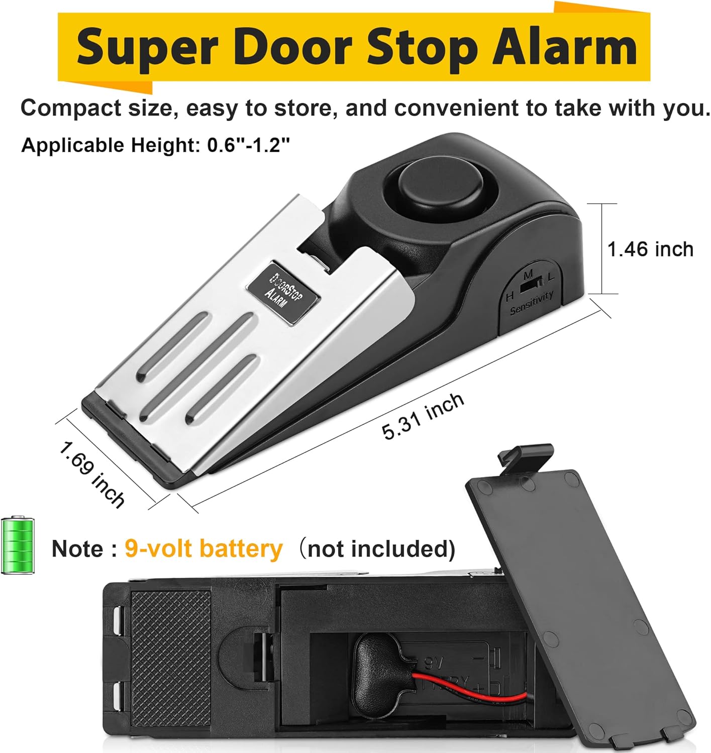 Crosize Portable Alarm Door Stopper – 120dB Security Door Stop