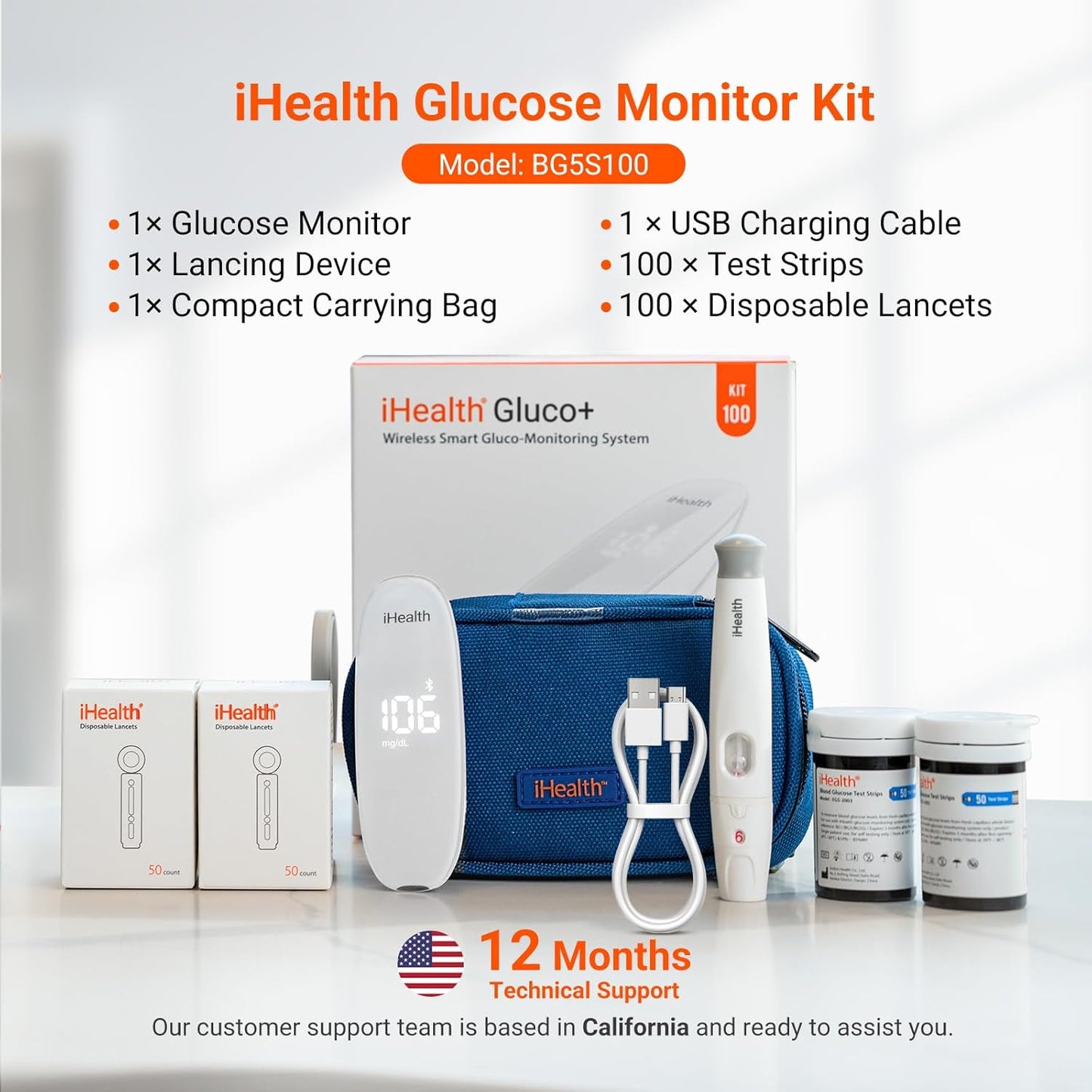 iHealth Gluco+ Wireless Glucose Monitor Kit (BG5S100)