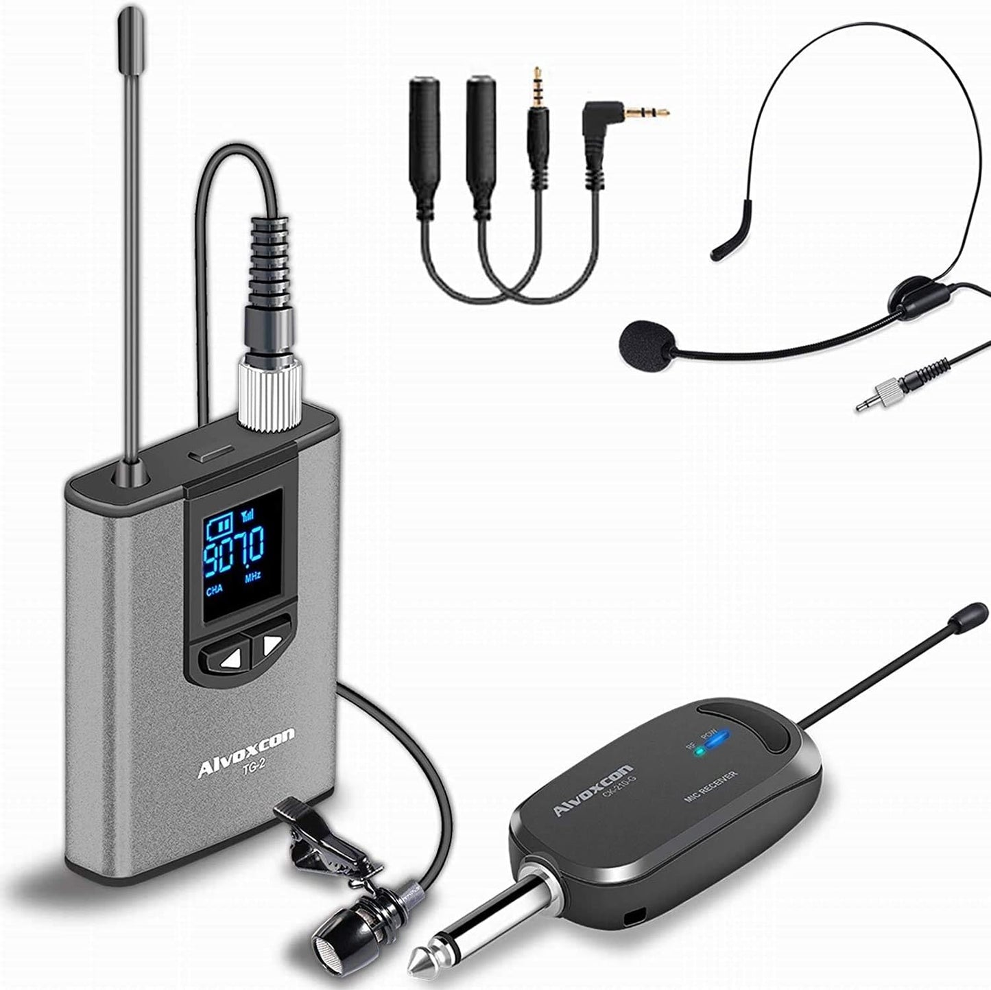 Alvoxcon Wireless Headset & Lavalier Microphone System (UHF)