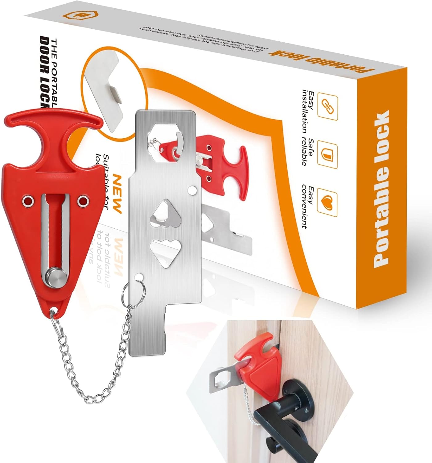 Portable Door Lock for Travel & Home Security – Red