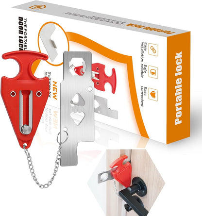 Portable Door Lock for Travel & Home Security – Red