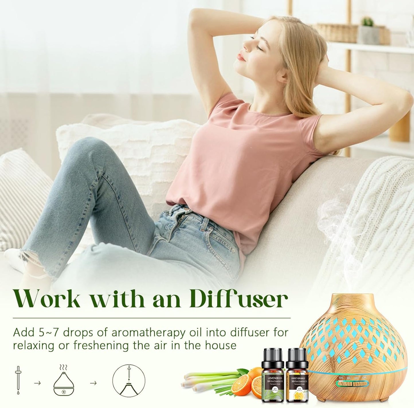 Aeshory Essential Oils Set – 12pcs Aromatherapy Essential Oil Kit (5mL Each) – Diffuser, Massage, DIY & Home Fragrance