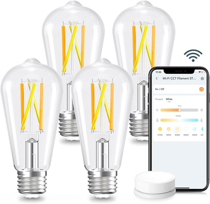 Linkind E26 Smart Edison Bulbs – Tunable White WiFi Vintage ST19 (4-Pack)