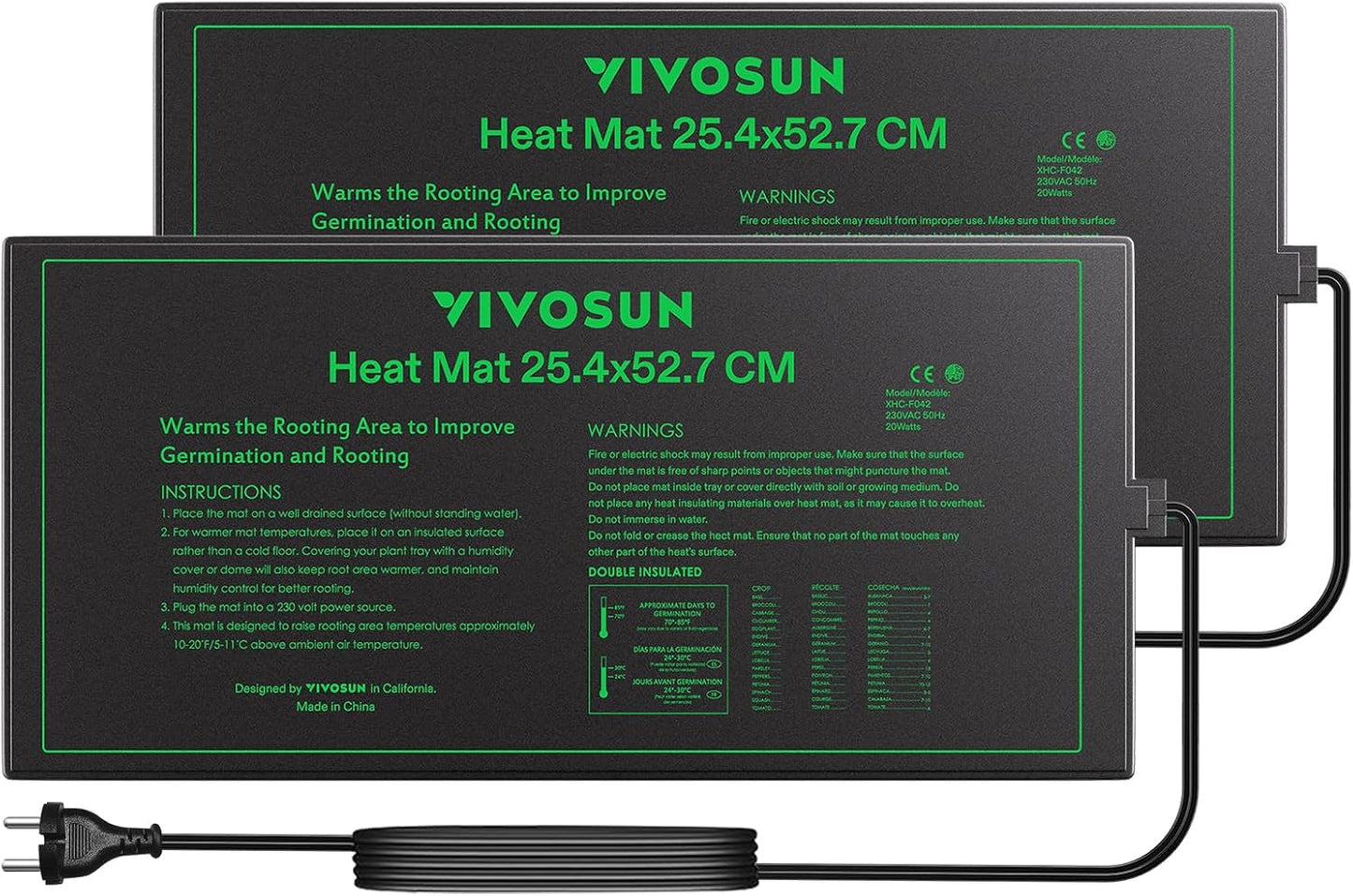 VIVOSUN 2-Pack Heavy Duty Waterproof Seedling Heating Mat – 10x20.7 Inch Hydroponic Heat Mat (MET Standard)