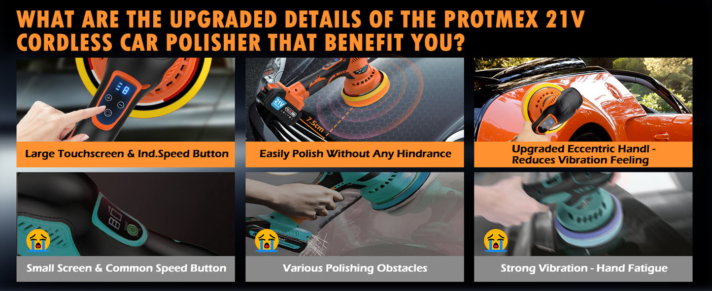 Cordless Car Buffer Polisher Kit – 21V Dual Battery, Touchscreen, 8-Speed