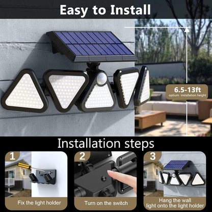 Solar Outdoor Flood Lights – 306 LED, 5 Adjustable Heads, Motion Sensor